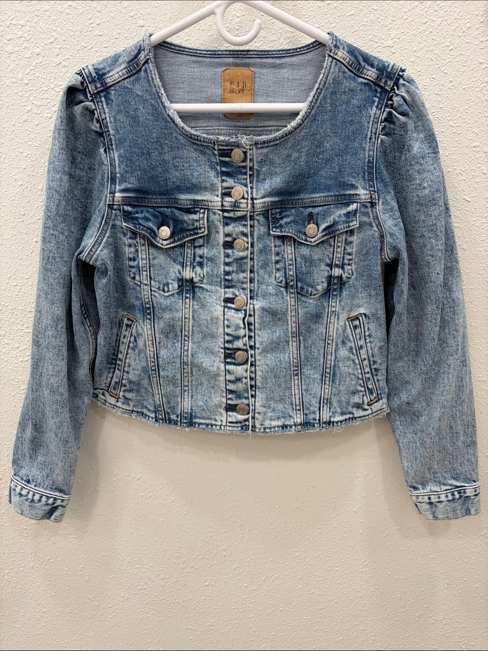 GAP Bubble Puff Sleeve Cropped Denim Jacket